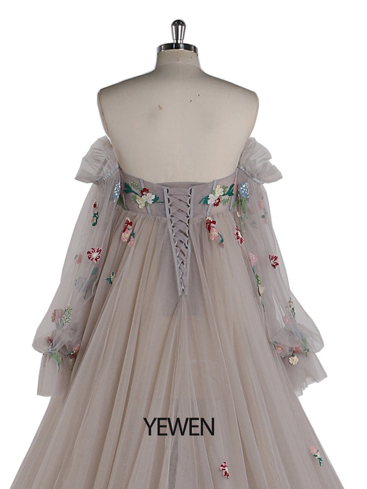 Umstandskleid mit Stickerei und Spitze für Fotoshootings, Schwangerschaft, farbiges Brautkleid YW220331 