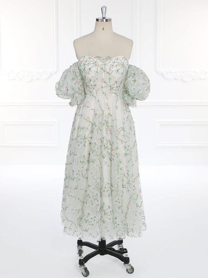 Feminines Flair Damen Nachmittagstee-Kleid Puffärmel Maiglöckchen-Kleid YW231098 