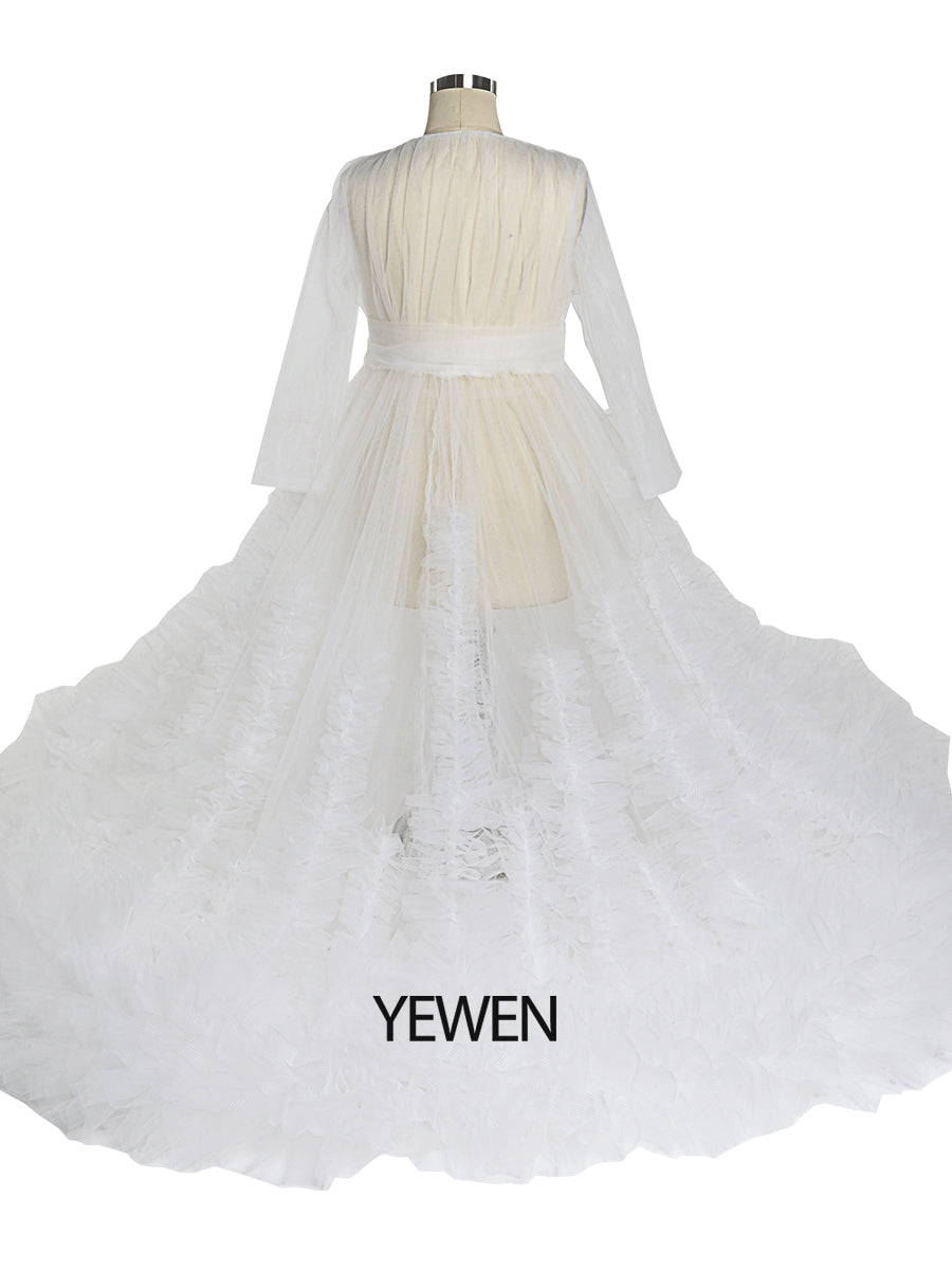 Elegant Mam & Child Photography Dresses Puffy Ruffles Photo Shooting Gowns YEWEN YW220605