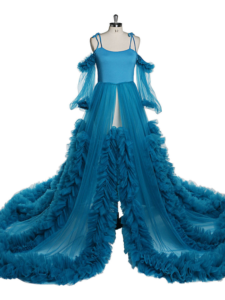 Partykleid mit kalten Schultern und langen Ärmeln, Maxi-Umstandskleid für Fotoshootings, YEWEN YW230310 