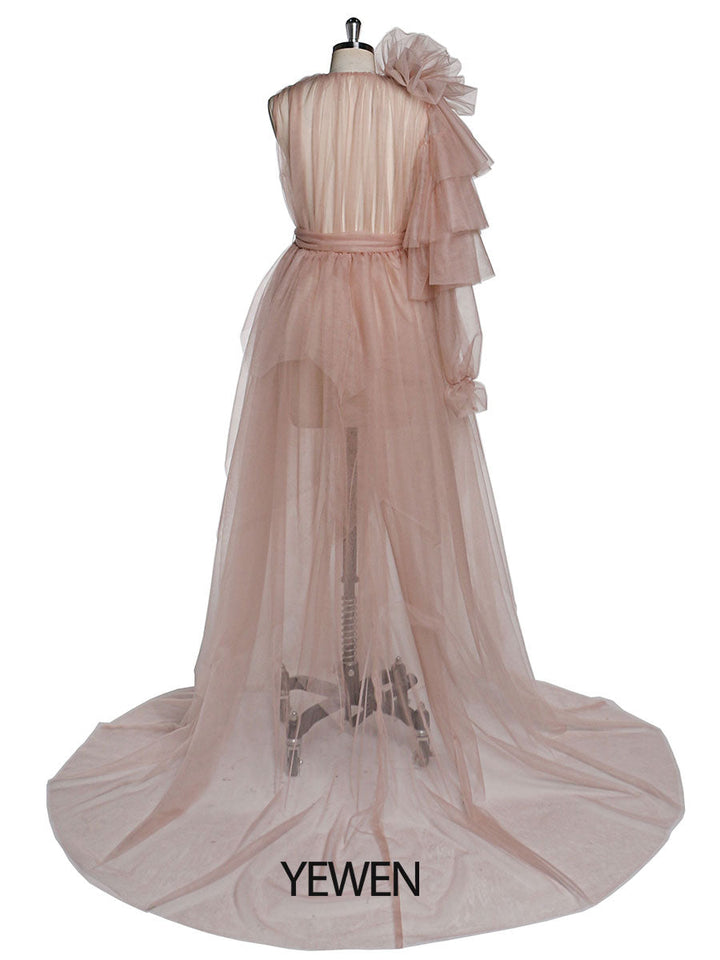 Maxi-Ballkleid mit V-Ausschnitt, Blumenmuster, eine Schulter, Umstandskleid für Babyparty 
