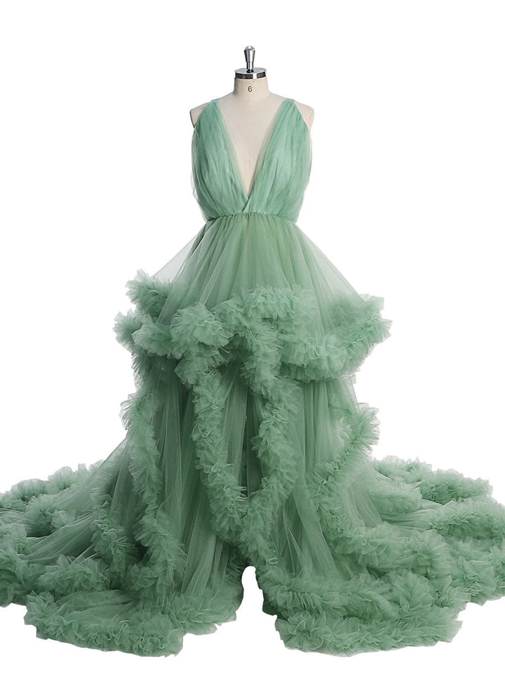 Schwarzes Umstands-Fotoshooting-Kleid mit V-Ausschnitt, gekreuzte Schnürung am Rücken, Babyparty-Kleid, Robe für Fotoshooting, YW220516 