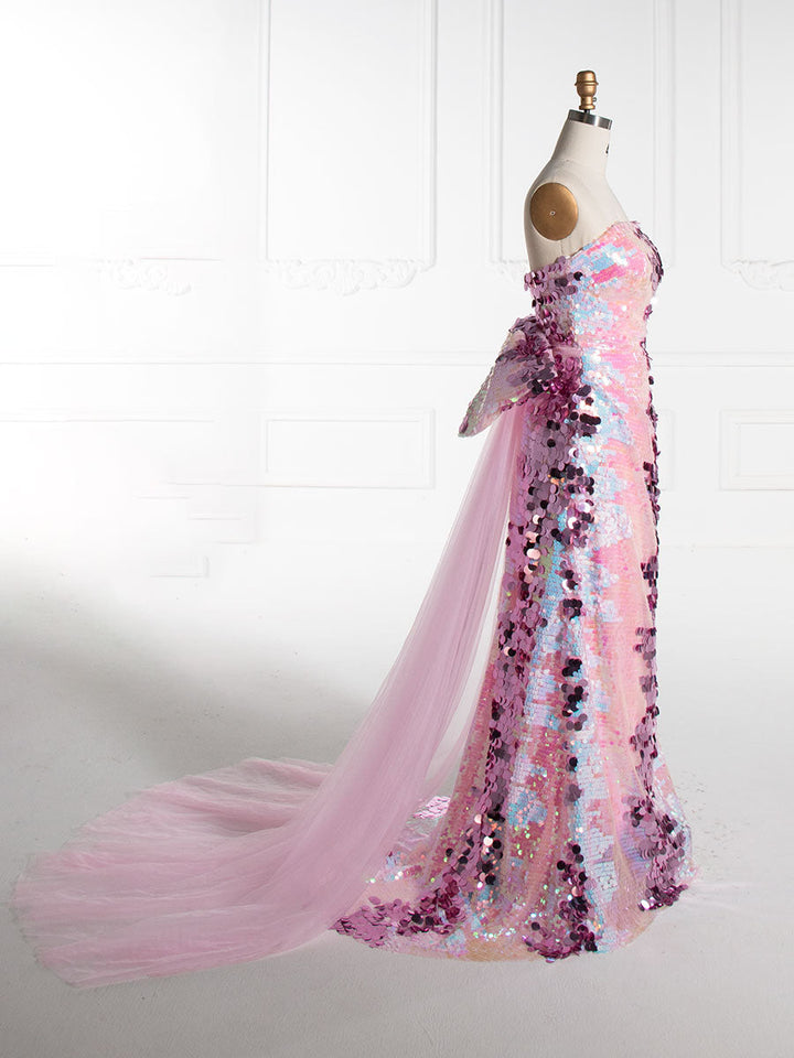 Mermaid Strapless ,Floor-Length, Sequin Prom Dresses With Sequins 
