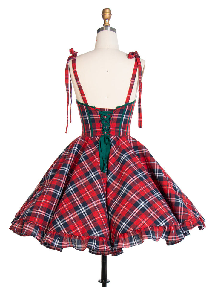 Vintage Weihnachten Plaid Kleid A-Linie Party Tartan Kleider YW243106 