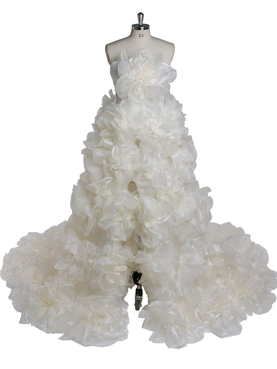 Trägerloses Organza-Umstandskleid mit 3D-Blumen für Fotoshootings, Babyparty, Fotografie-Kleider YW220308 