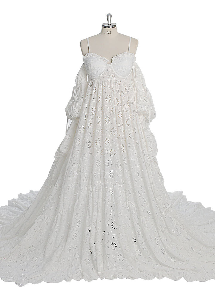 Boho Damenkleid mit langen abnehmbaren Ärmeln, Maxikleid für Fotoshootings, Strandhochzeitskleid YW230314