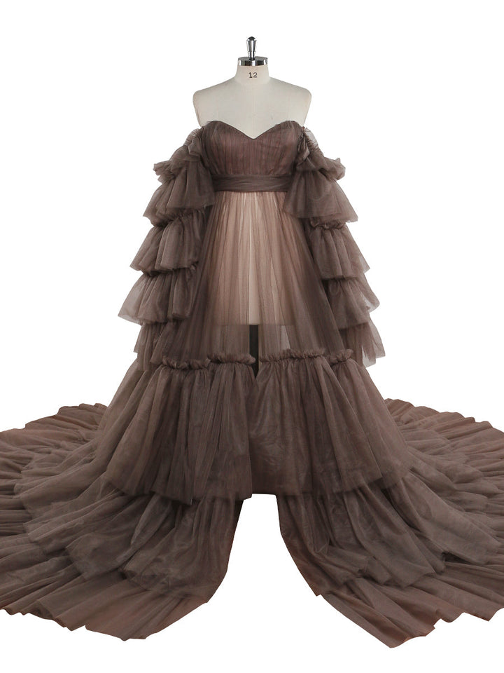 Neuankömmling Tüll Umstandskleid für Fotoshootings Gekräuseltes Spitzen-Abendkleid Fotografie Kleid YEWEN YW220934 