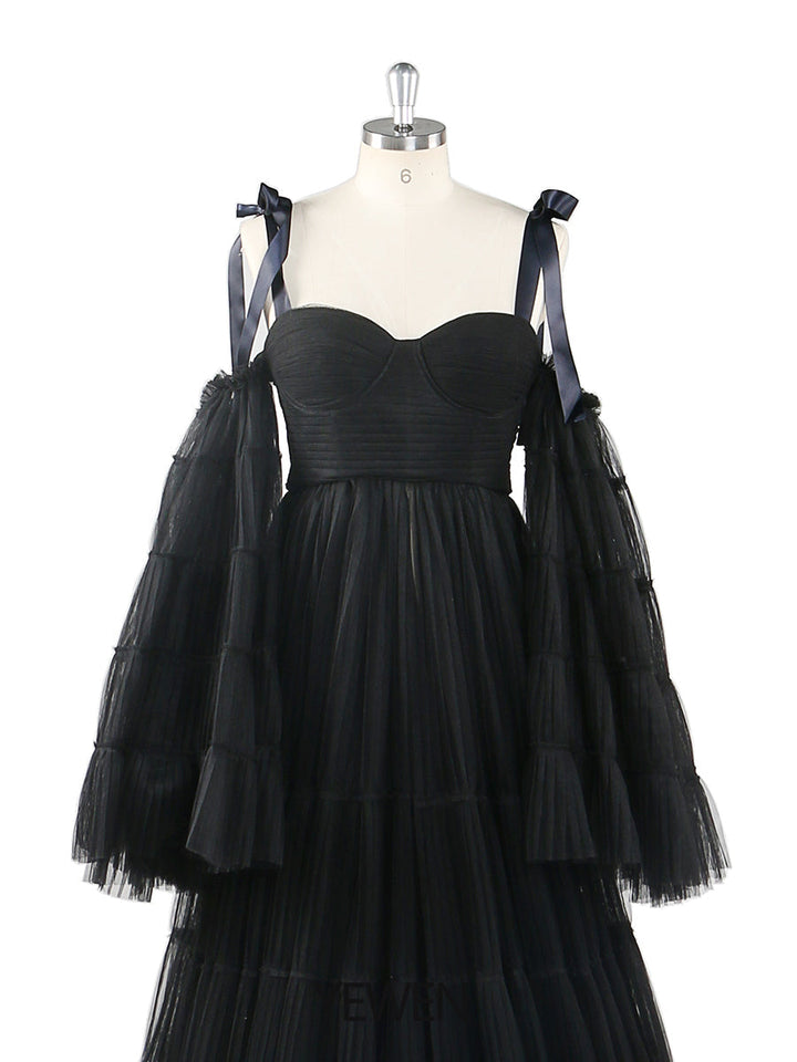 Plissiertes Umstandskleid aus Tüll für Fotoshootings, große ausgestellte Ärmel, Fotoshooting-Kleid für Damen, YW21025