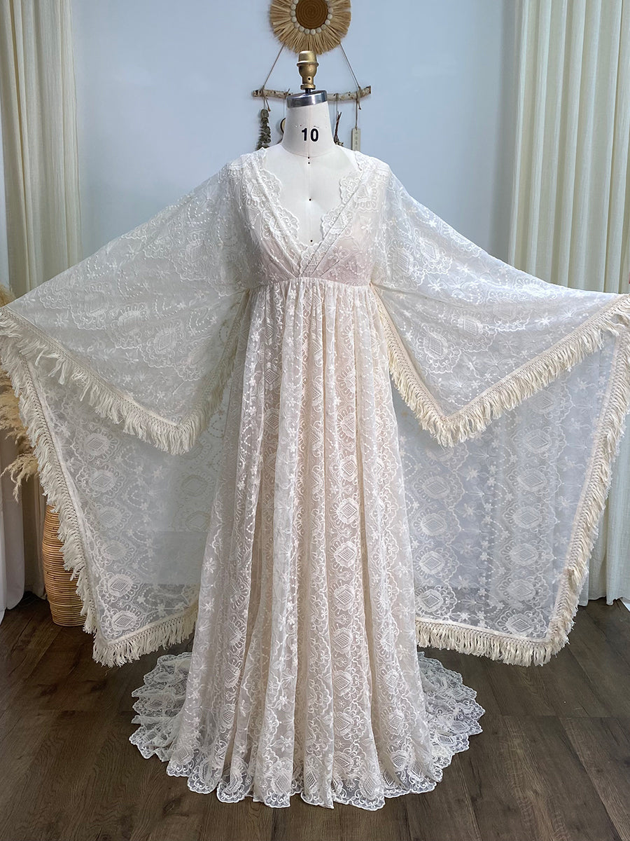 Boho Hochzeitskleid, Umstandskleid für Fotoshooting, Umstandskleid aus Spitze, Kleid für Umstandssession YW240032 