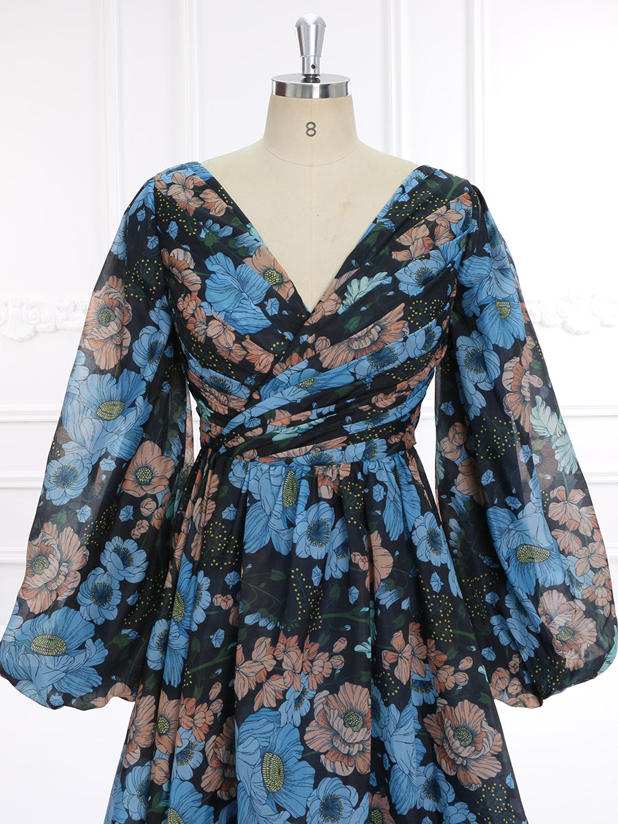 Organza Seersucker Floral Print Prom Dress ,Photoshoot Dress