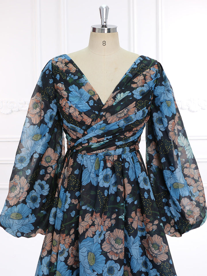 Organza Seersucker Floral Print Prom Dress ,Photoshoot Dress