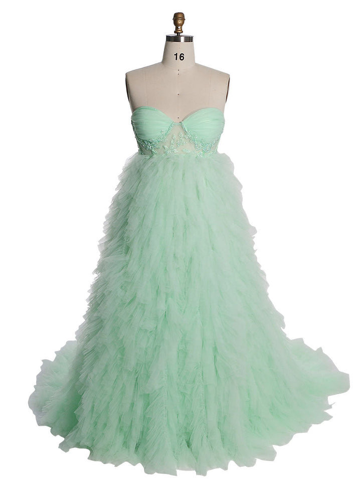 Elegantes Tüll-Brautkleid mit Perlenstickerei Spitze Umstandskleid für Fotoshooting YEWEN YW220924-1 