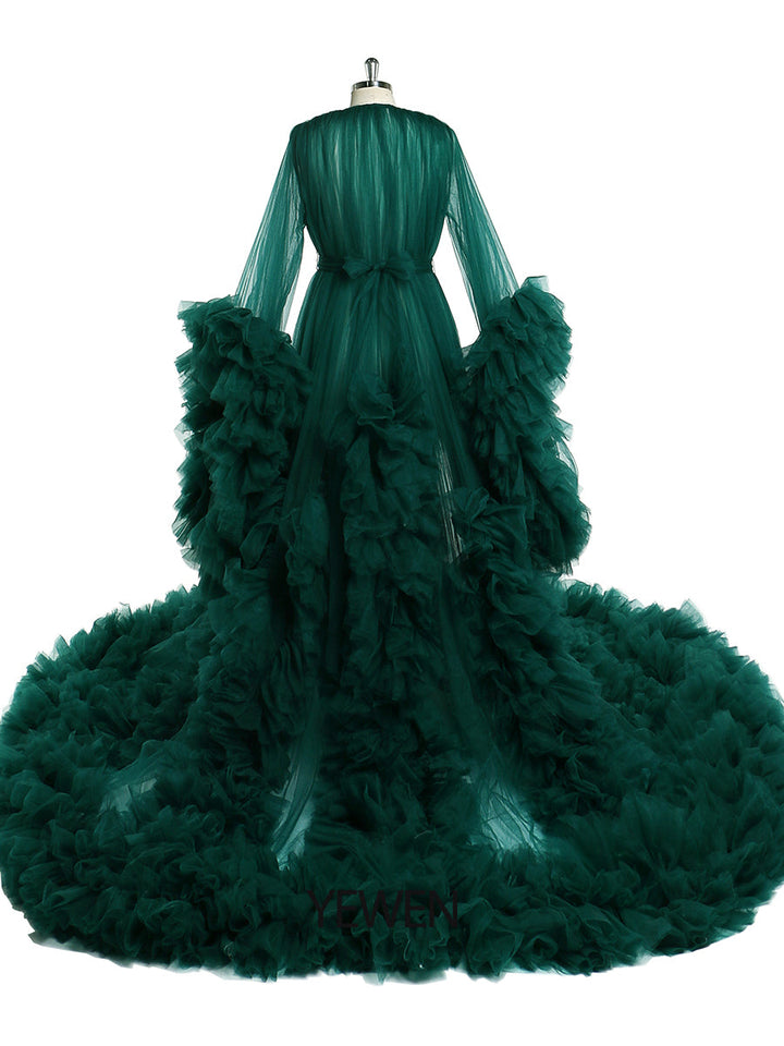 Abendkleid mit offenen Rüschen vorne, Umstandskleider für Fotoshootings 