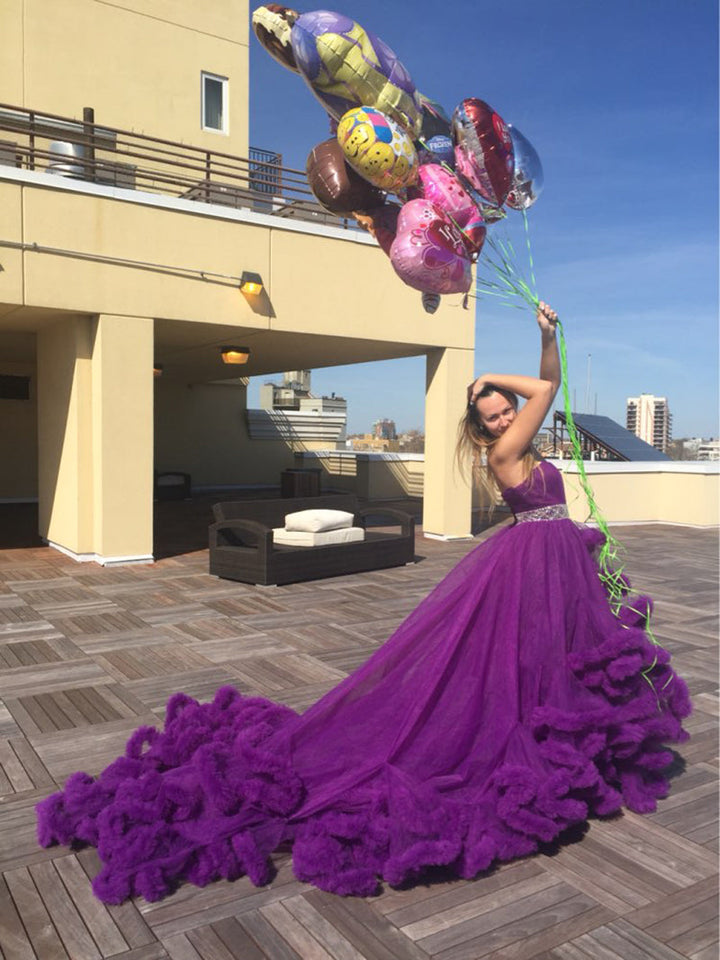 Trägerloses elegantes Partykleid mit höherer Taille und Rüschen, Prinzessinnen-Brautkleid, Umstandskleid