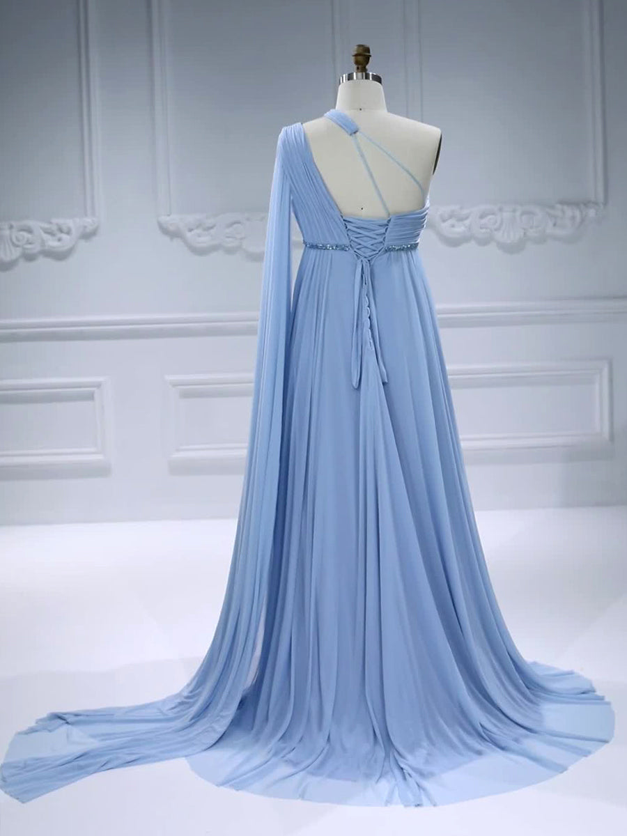 Elegant One-Shoulder , Cape Sleeve,  Soft Mesh, Maternity Dress Photoshoot