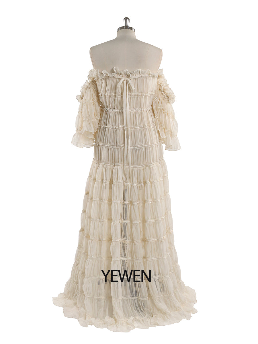 Elegantes schulterfreies Boho-Sommer-Strandkleid für Damen, Fotoshooting-Kleid, Seitenschlitz, YEWEN YW220511 
