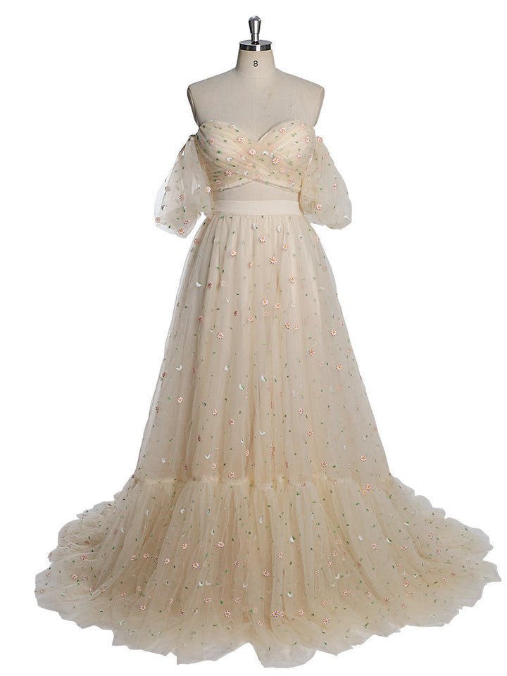 Neues Tüllkleid mit Stickerei für Damen, 2-teiliges Set, elastische Taille, Kleid für Fotoshootings, YW231030