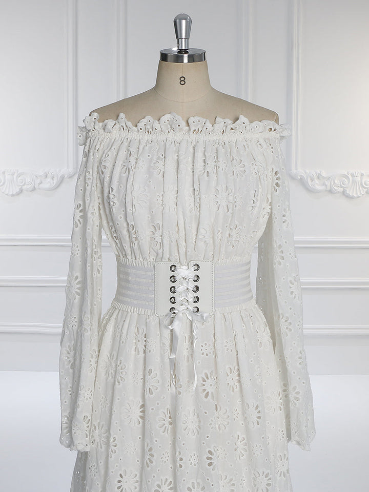 Off Shoulder Long Bell Sleeves Bohemian Wedding Dress Photo Shoot Dress YW231094
