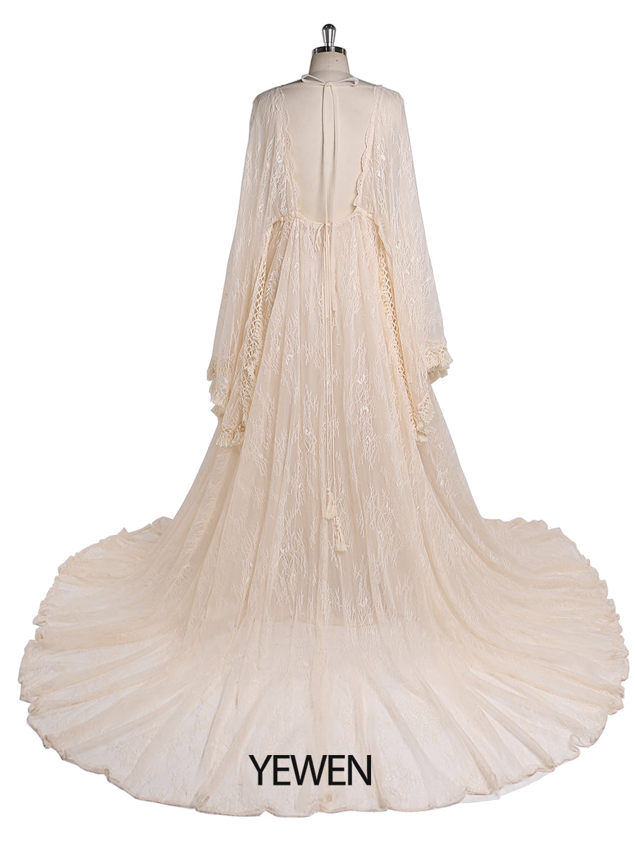 Boho-Umstandskleid aus Spitze für die Fotografie, verstellbare Taille, Umstandskleider für die Dusche, Kleider, gratis Unterkleid, YEWEN YW220418 