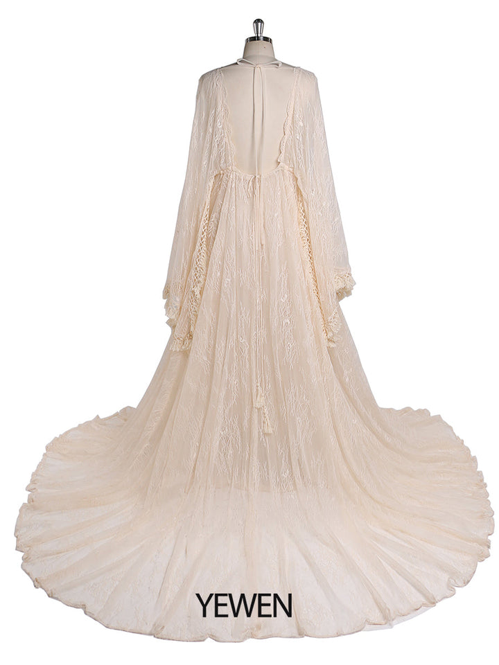 Boho-Umstandskleid aus Spitze für die Fotografie, verstellbare Taille, Umstandskleider für die Dusche, Kleider, gratis Unterkleid, YEWEN YW220418 