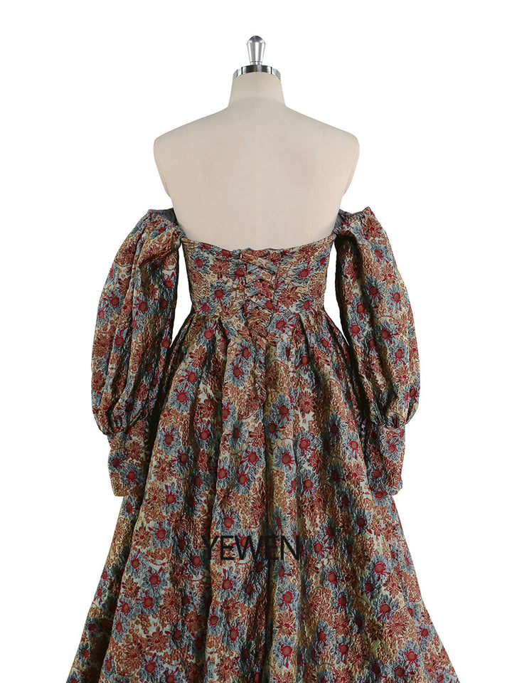 Hochwertiges elegantes Jacquard-Blumen-Abendkleid mit langen Ärmeln im Retro-Stil, Ballkleid für Fotoshootings, YEWEN YW221031 