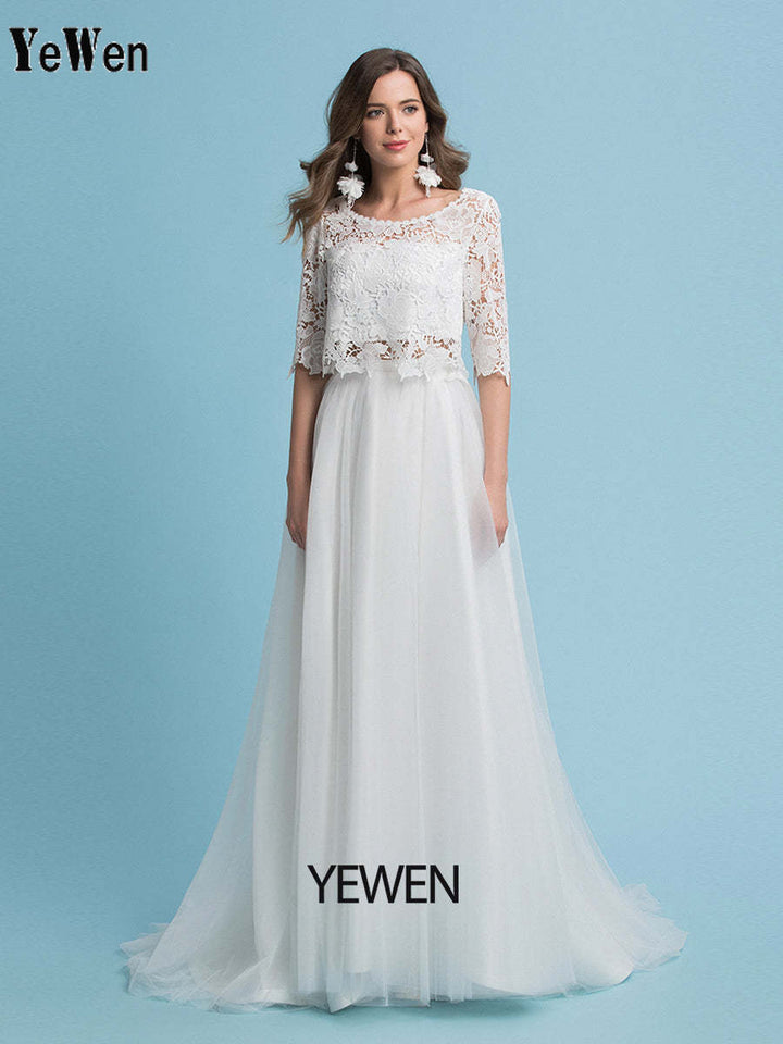 A-Linie Bohemian Brautkleider Lace Top Strand Hochzeit Brautkleid 