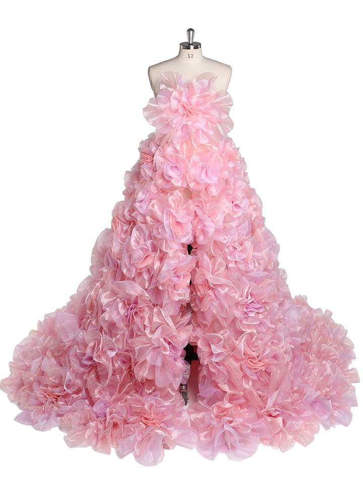 Trägerloses Organza-Umstandskleid mit 3D-Blumen für Fotoshootings, Babyparty, Fotografie-Kleider YW220308 