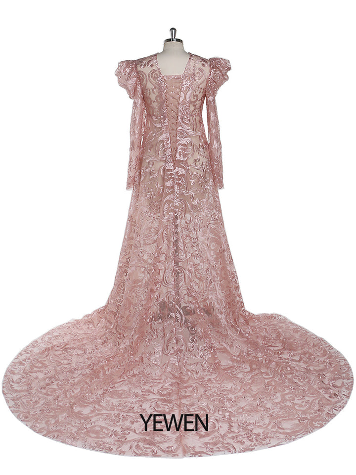 Puffärmeliges Abendkleid aus Spitze mit hohem Halsausschnitt, Umstandskleider für Fotoshootings, Fotografie-Kleid, schwangere Frau, YEWEN 