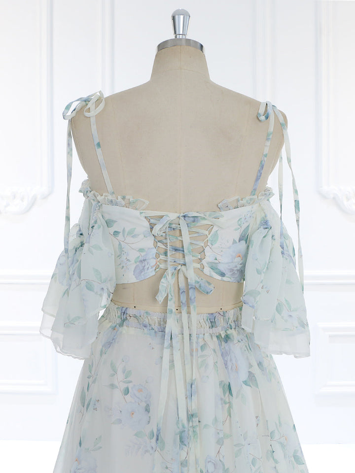 Floral Women¡¯s Dress for Photography Boho Lifestyle Elastic Waist 2 Piece Set Gown YW231088