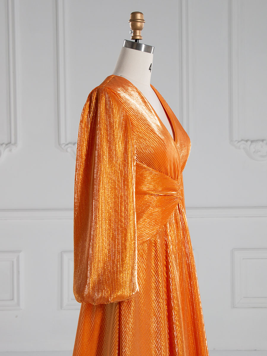 A-line , V Neck, Floor Length, Prom Dresses with Long Sleeves