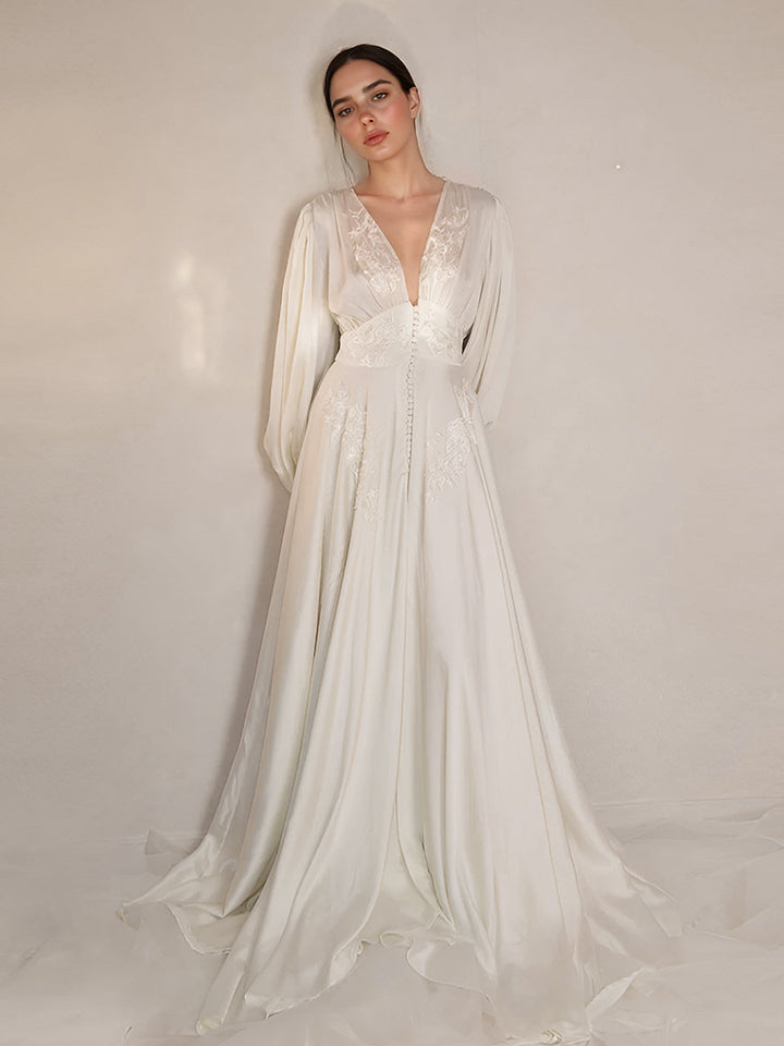 A-Linie Langarm Boho Brautkleid Seidenkleid Seidenkleid 
