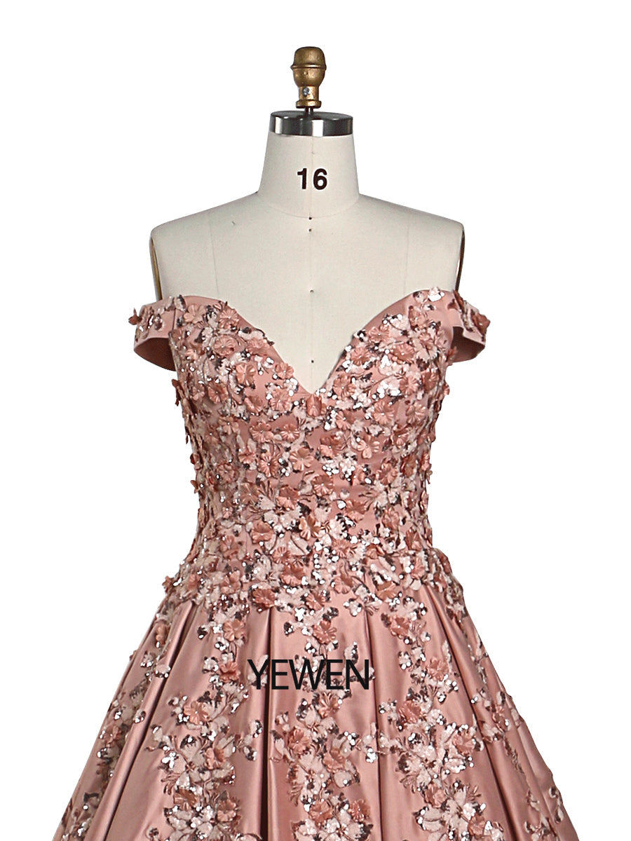 Neu Lange Ballkleider für Frauen Elegante Rose Satin Pailletten Blume Foto-shooting 
