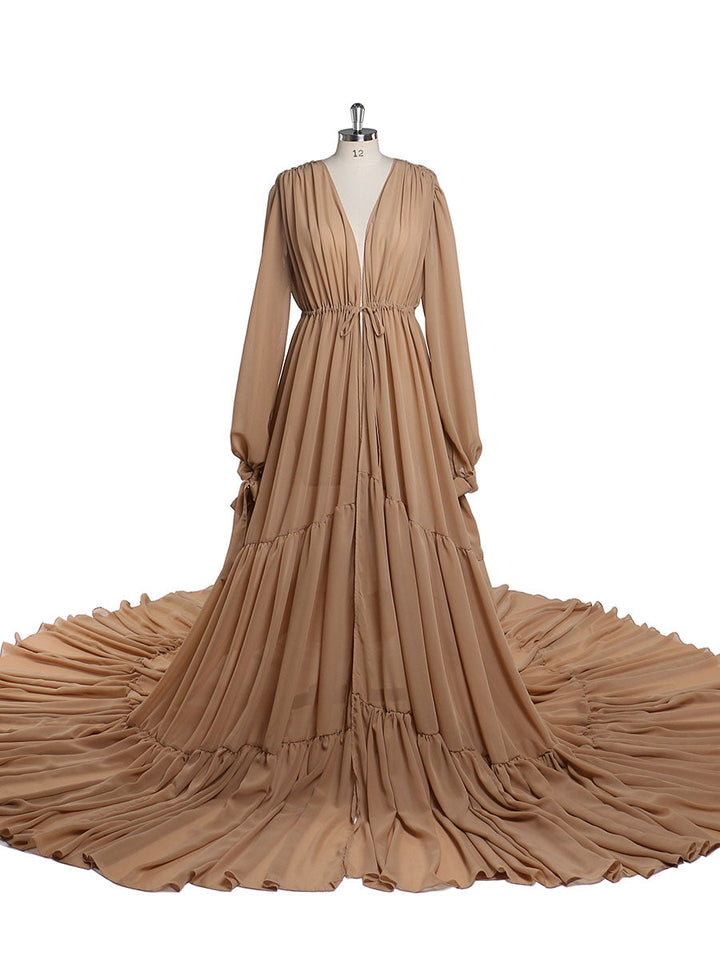 Chiffon Tan Farbe Custom Plus Größe Mutterschaft Kleid Fotografie Kleid YW220217 