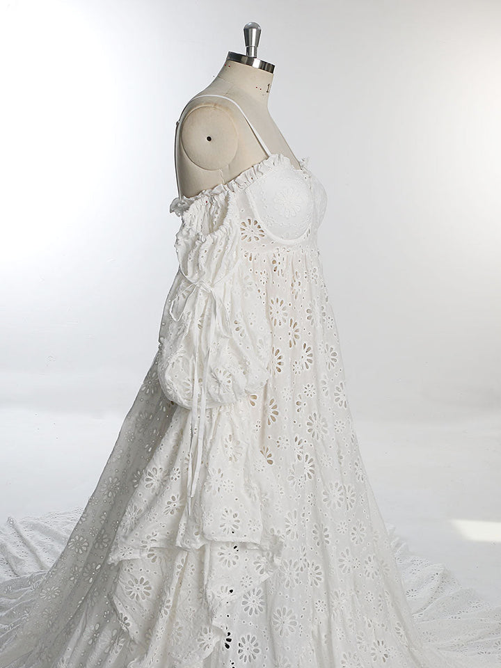 Boho Damenkleid mit langen abnehmbaren Ärmeln, Maxikleid für Fotoshootings, Strandhochzeitskleid YW230314