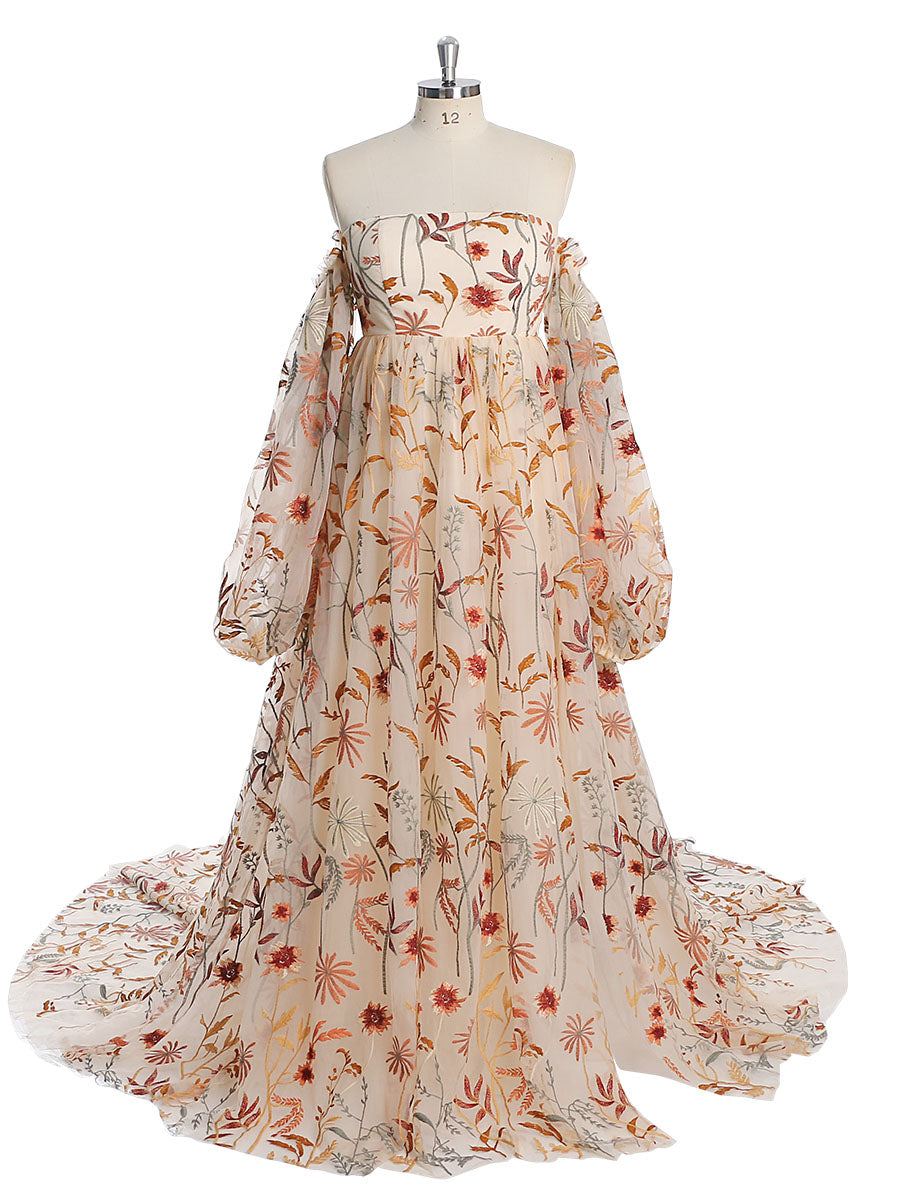 wedding dress with colored flowers
