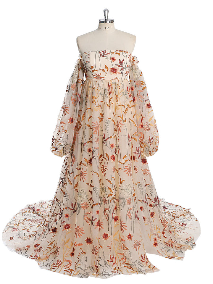 wedding dress with colored flowers
