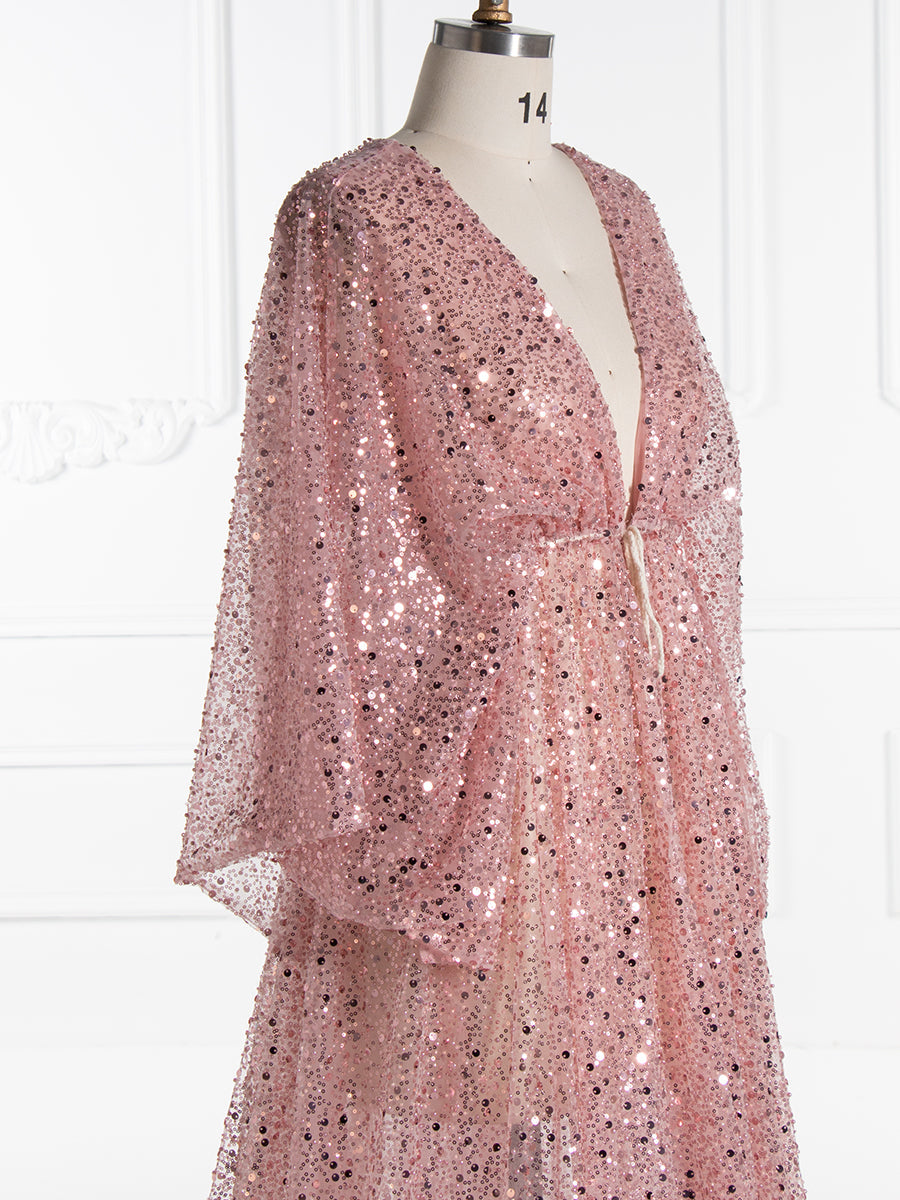 Umstandskleid mit goldenen Pailletten und Perlen für Fotoshootings, Stretch-Taille, Schwangerschaftsfotografie, Robe, Babyparty-Kleid YD21820 
