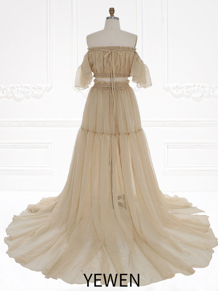 Seidenweiches Organza-Zweiteiler-Set für Damen im Boho-Stil/Oberteil und Rock für Schwangerschafts-Fotoshootings, YW230309