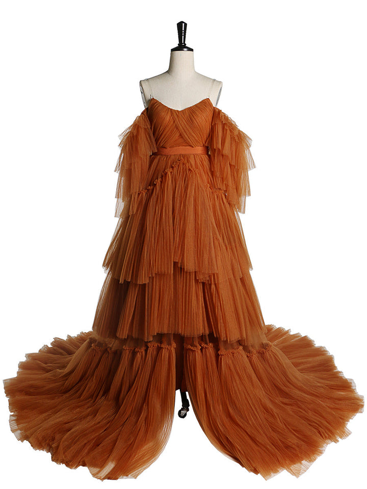 Sexy schulterfreies Umstandskleid mit Rüschen und Schnürung, Abendkleid für Fotoshootings, YW2051 