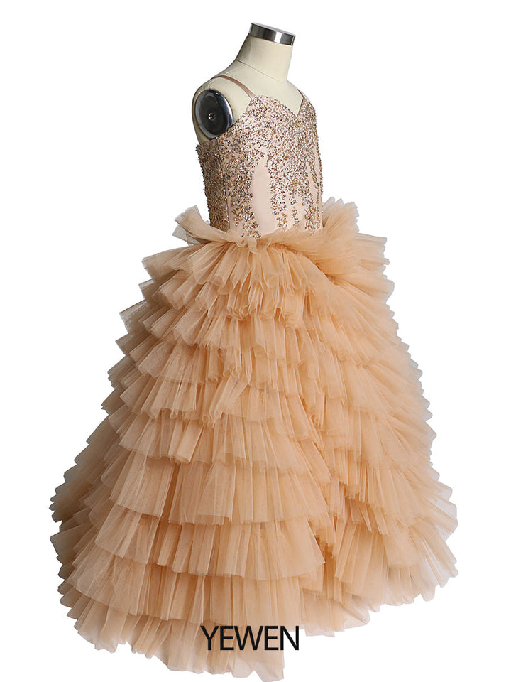 V-Ausschnitt Erstkommunionkleider für Mädchen Lagenrüschen Blumenmädchenkleider Prinzessin Partykleid Fotoshootingkleid 