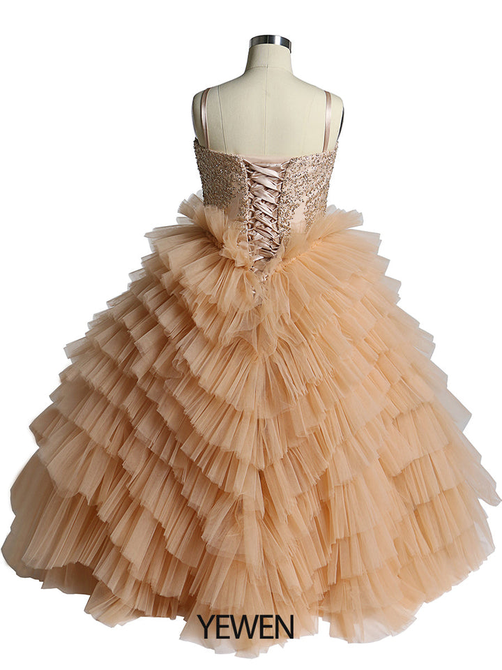 V-Ausschnitt Erstkommunionkleider für Mädchen Lagenrüschen Blumenmädchenkleider Prinzessin Partykleid Fotoshootingkleid 