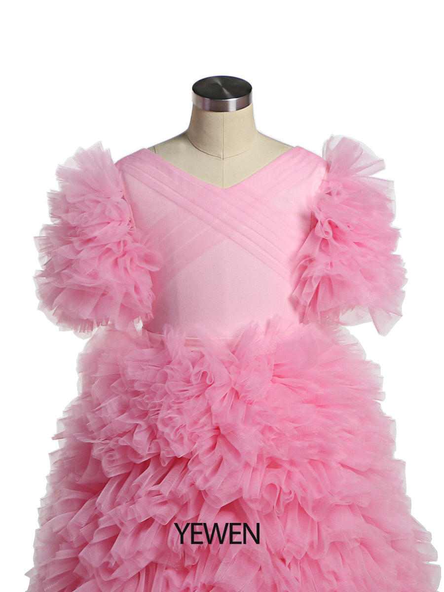 Neue Erstkommunionkleider mit V-Ausschnitt für Mädchen, Blumenmädchenkleider für Hochzeiten, Prinzessinnen-Partykleid, Fotoshooting-Kleid, YEWEN 