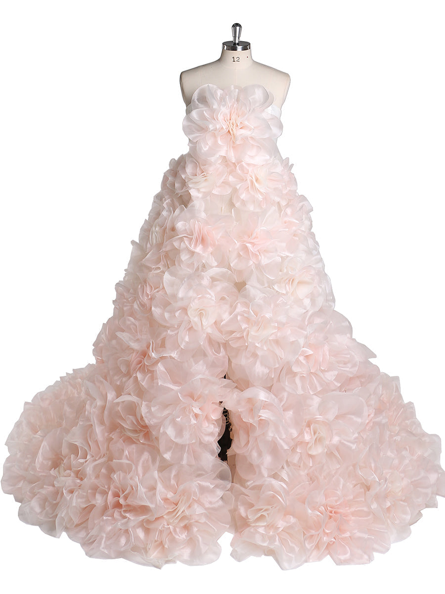 Trägerloses Organza-Umstandskleid mit 3D-Blumen für Fotoshootings, Babyparty, Fotografie-Kleider YW220308 