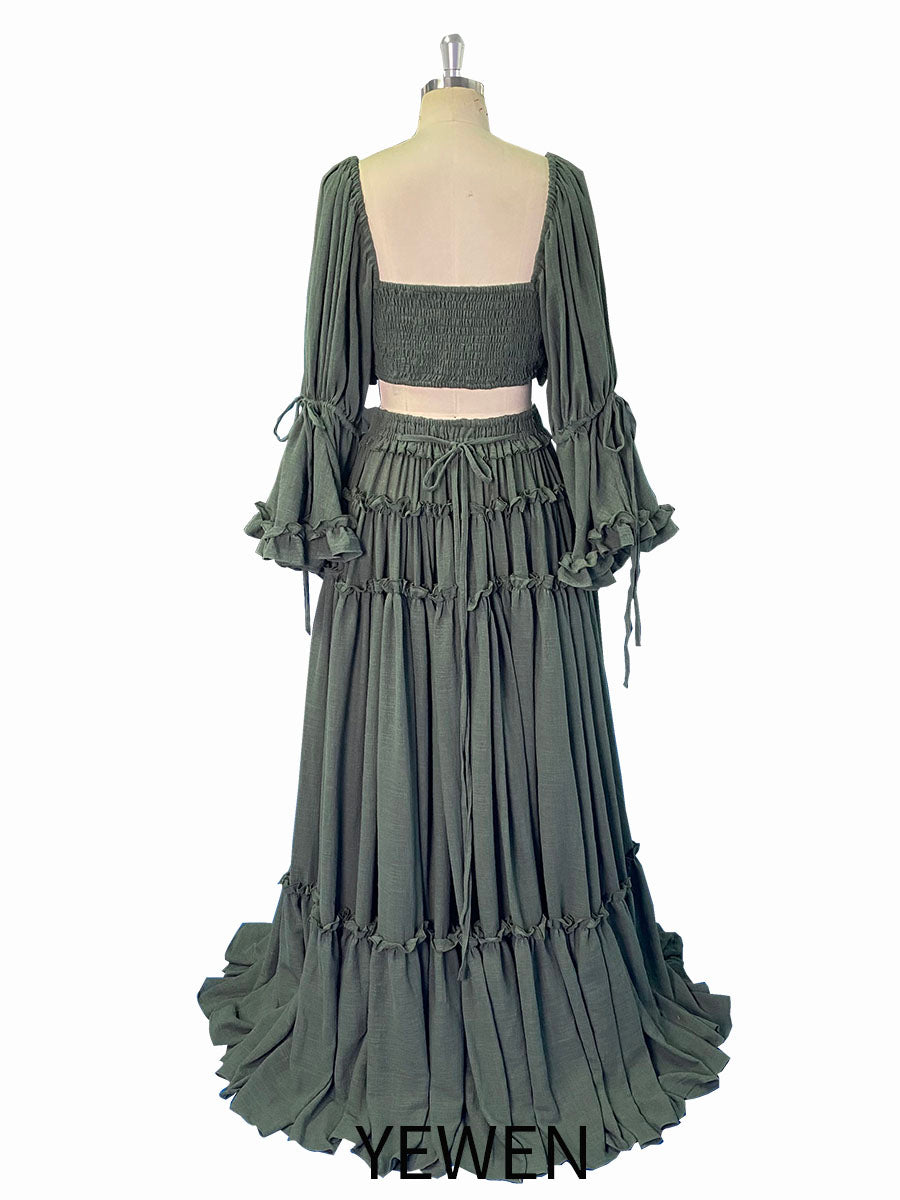 2 Piece Set, Long Sleeves , Cotton Woman Maxi Dresses for Photo Shoot, Fancy Photography Props