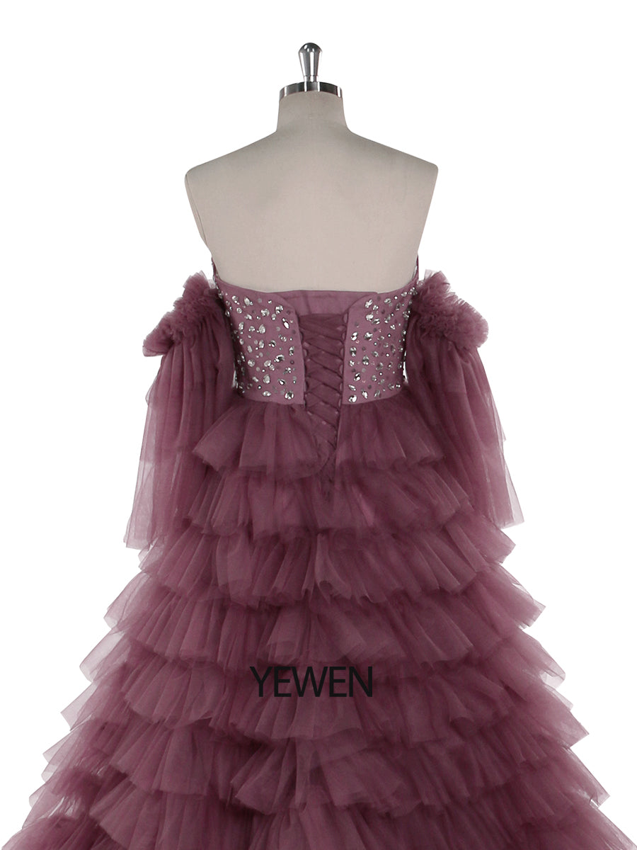 Kristall Perlen Tüll Tiered Lange Bunte Brautkleid Fotografie Kleider YW220705