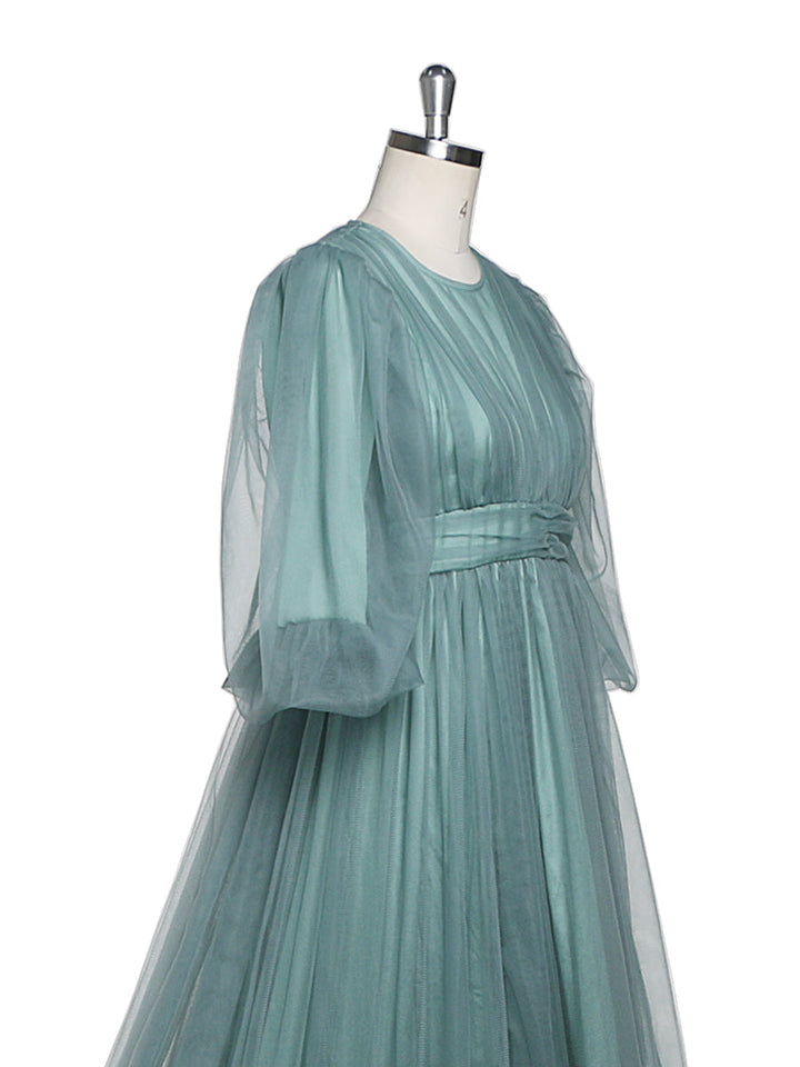 Puffärmel Abendkleid Lang Rundhals Damen Elegant Partykleid Fotoshooting Kleider YEWEN YD21919 