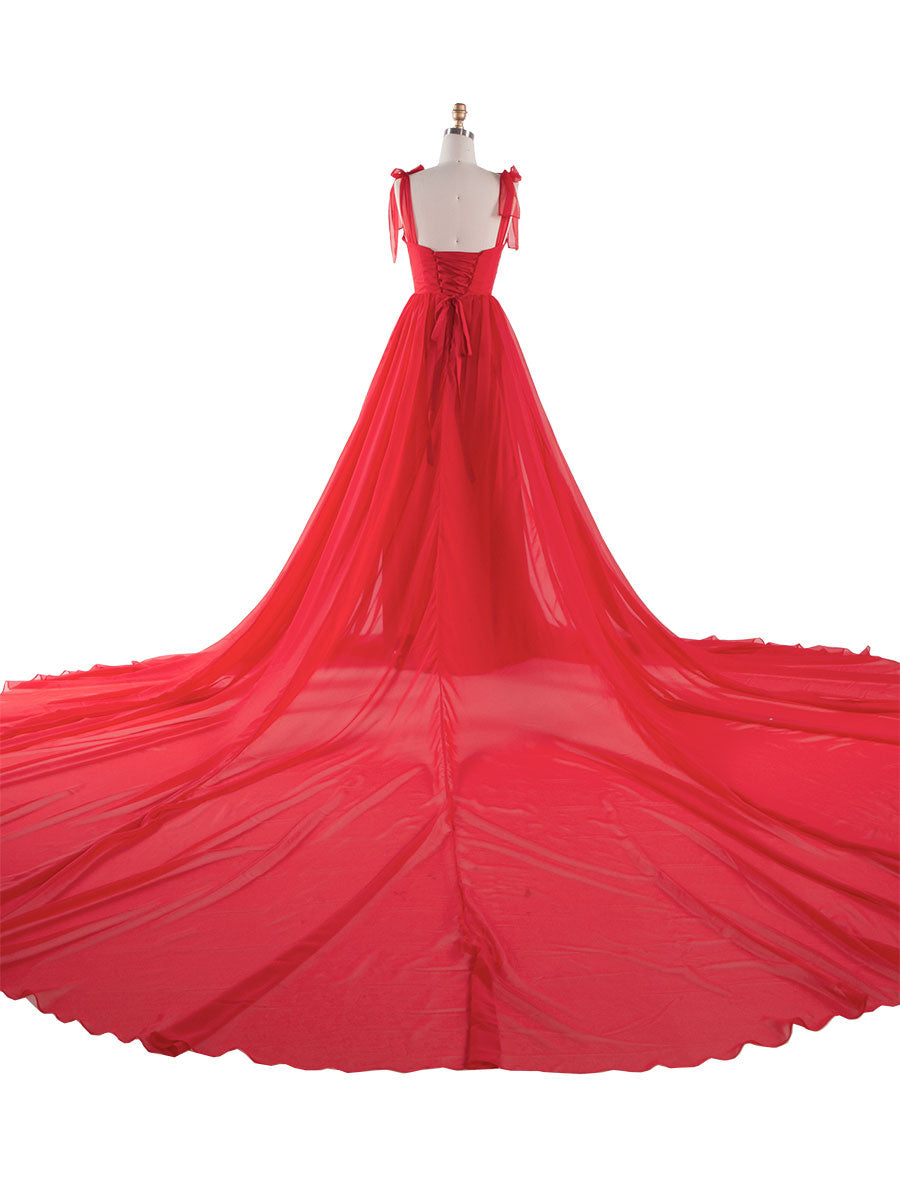 Fliegendes Kleid für Fotoshooting Rotes langes Schleppen-Farbenhochzeitskleid YW240113
