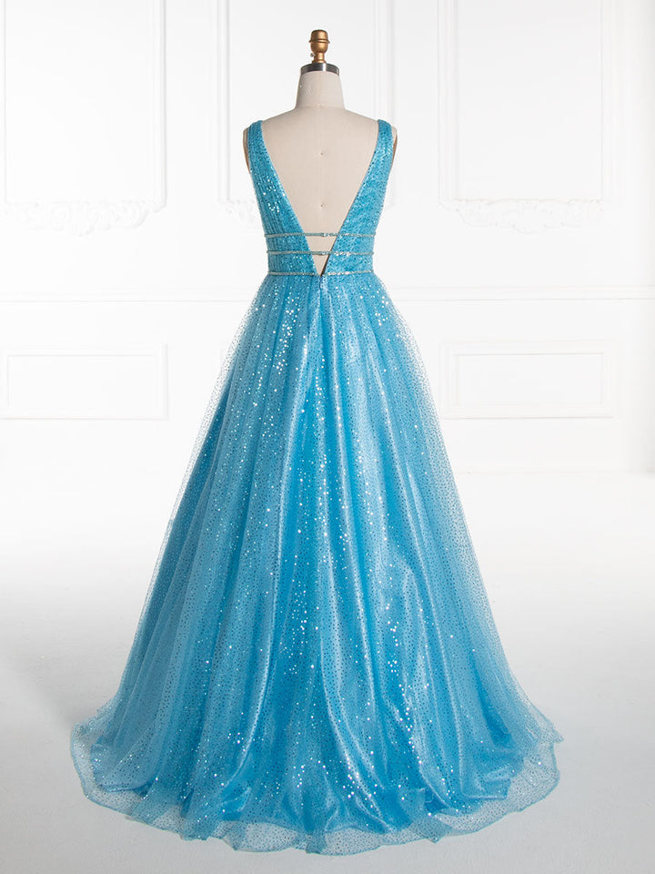 A line , V Neck ,Long Sequin , Prom Dress 