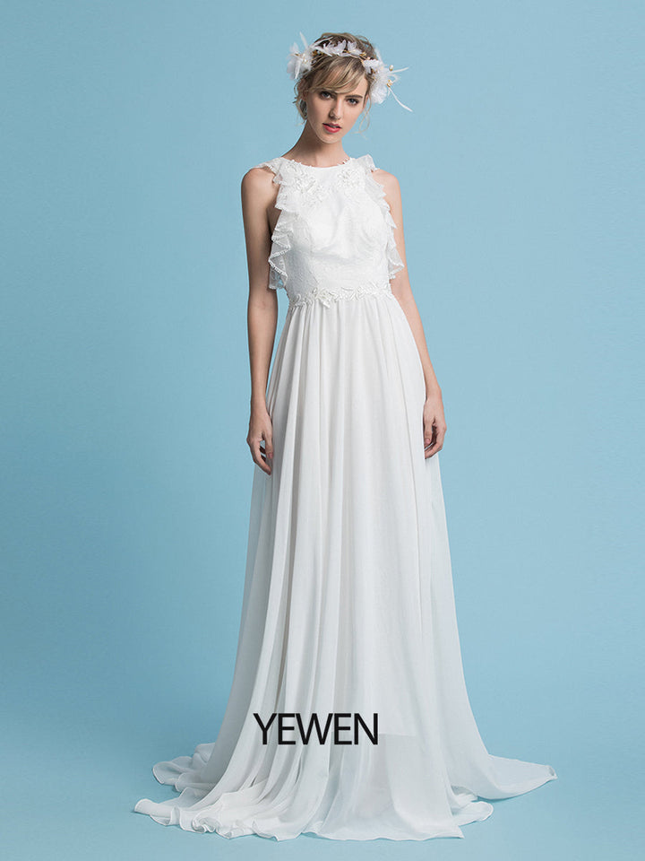 Romantisches Boho Brautkleid Chiffon Sommer Brautkleid Sweep Train 