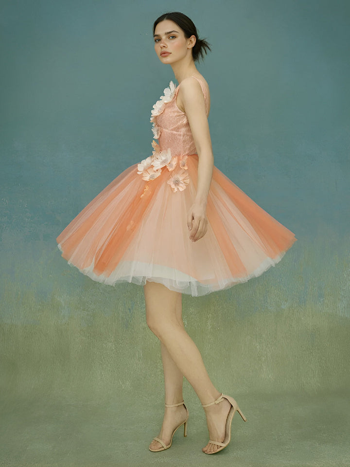 Elegante Tüll Mini Länge Geburtstag Kleid Mit 3d Floral Cocktail Kleider Cocktail Party 